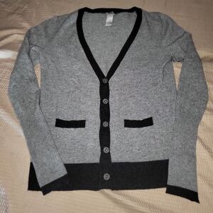 Neiman Marcus 100% Cashmere V-Neck Cardigan  Large BLK/GRY Read Description